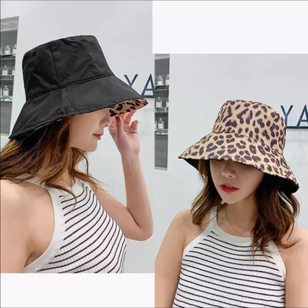 Reversible all season leopard bucket hat